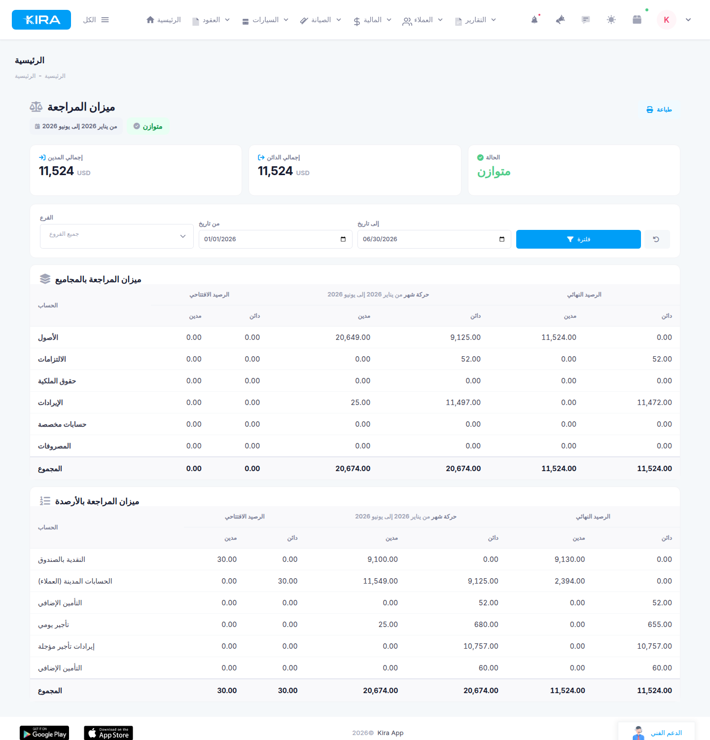 Trial Balance page in KIRA