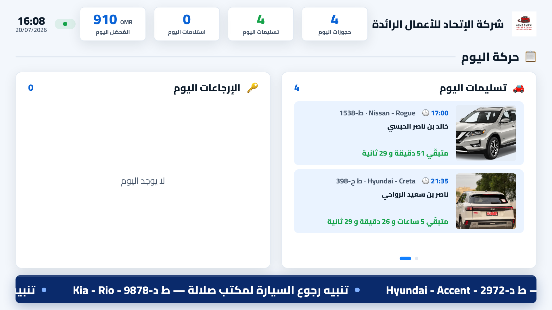 Operations Board: Today's Movement scene showing deliveries and returns with a live countdown and top KPIs